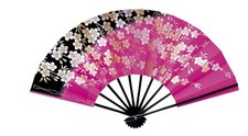 Asakusa Sakura Black Lacquer Dance Fan 9.5in Japanese Made New