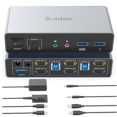 KVM Switch HDMI 2 Monitore 2 Computer 4K 60Hz Dual Monitor USB Switcher Extended