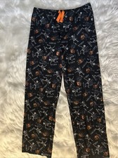 Halloween Pajama Bottoms Size Youth 14-16 XL Black With Skeletons Pumpkins