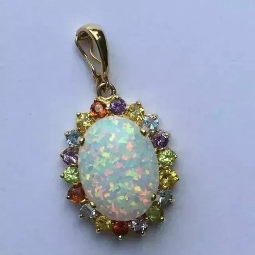 5Ct Oval Cut Natural Fire Opal Solitaire Women's Pendant 14K Yellow Gold Plated - Picture 4 of 9