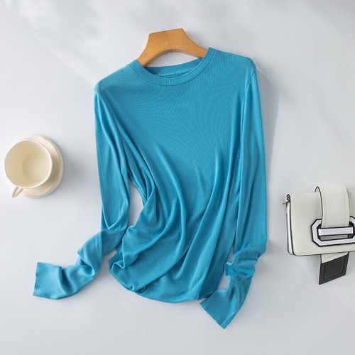 2024 New Silk Knitted Shirt Womens Sunscreen Long Sleeve T-shirts Slim Fit Tops - Picture 12 of 31