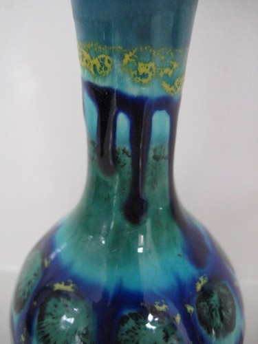 MCM VINTAGE RETRO 70s FLORA GOUDA HOLLAND KERAMIEK TURQUOISE HANDPAINTED VASE - Picture 13 of 14