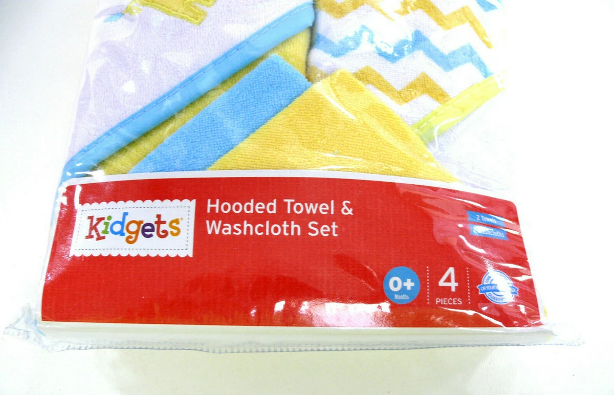 NWT Kidgets baby bath HOODED TOWEL WASHCLOTH SET 4 Pc. Blue