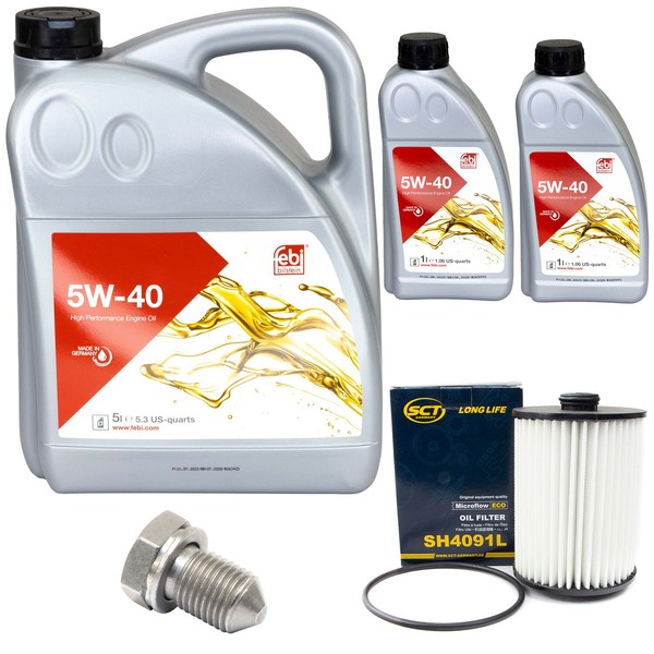 MotoröL Set Febi SAE 5W-40 7 Liter + ÖLfilter + Schraube FüR VW Touareg 3.6 FSI-image