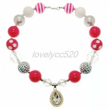 White Drop Pendant Chunky Beads Kids Gumball Bubblegum Fashion Women Necklace