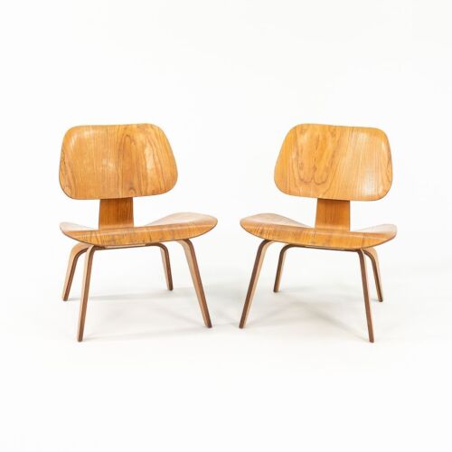 1951 Early Pair of Eames LCW Lounge Chairs in Calico Ash for Evans Herman Miller - Foto 1 di 12