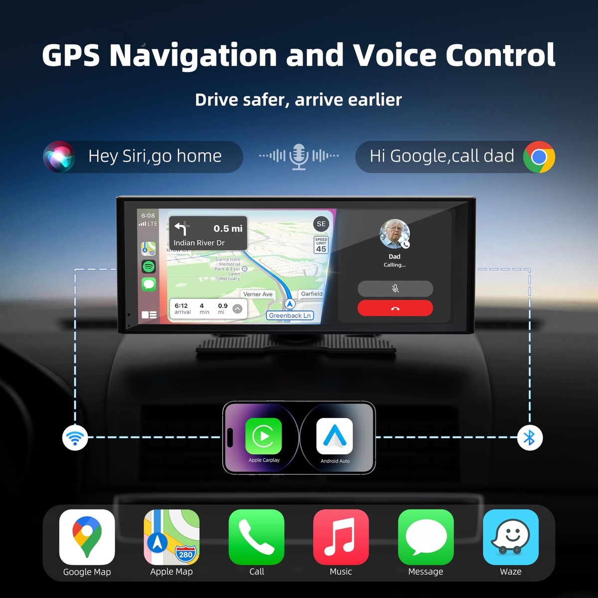 Portable Apple Carplay Screen for Car Android Auto Screen, 10.26