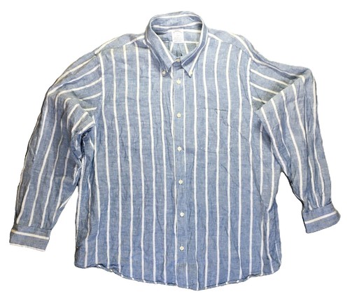 Brooks Brothers Shirt Mens 2XL Gray Blue Irish Linen Short Sleeve