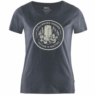 Fjällräven Fikapaus Damen-T-Shirt Freitshirt Kurzarm Hemd Print Navy F83512-560