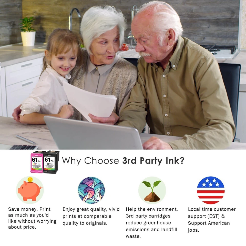 2 pk 61XL Black Color Ink cartridge for HP ENVY 4500 4501 4502 4504 5530 Deskjet - Image 2 of 4