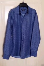 Nine West Slim Fit Dress Shirt Men's Button Up Size Medium Color Blue And White