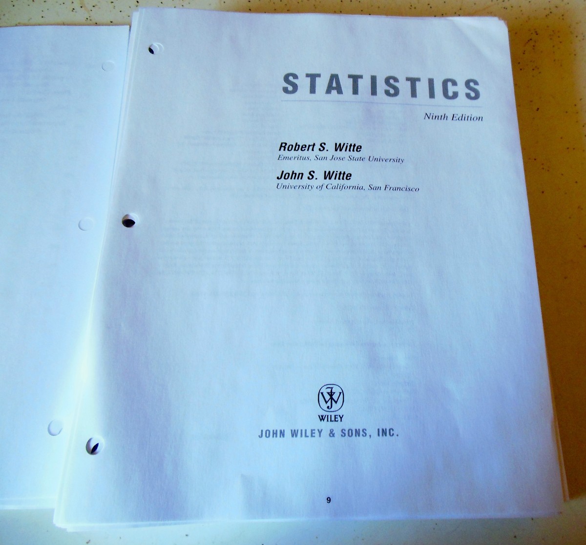 Statistics 第9版 Robert S. Witte Statistics Special Edition Ninth Edition Witte Wiley Custom Loose