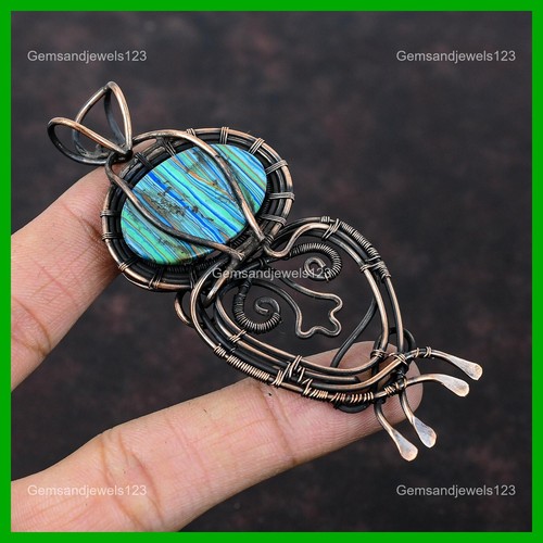 Memorial Day Deal Rainbow Calsilica Stone Wire Wrapped Pendant Jewelry Copper - Picture 5 of 6