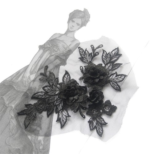 2pcs 3D Embroidery Flower Lace Bridal Applique Lace Tulle Wedding Dress Decor - Picture 9 of 20