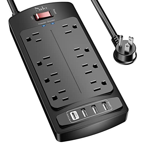 Surge Protector Power Strip -  Flat Plug Extension Cord with 8 Outlets and 4 USB-image