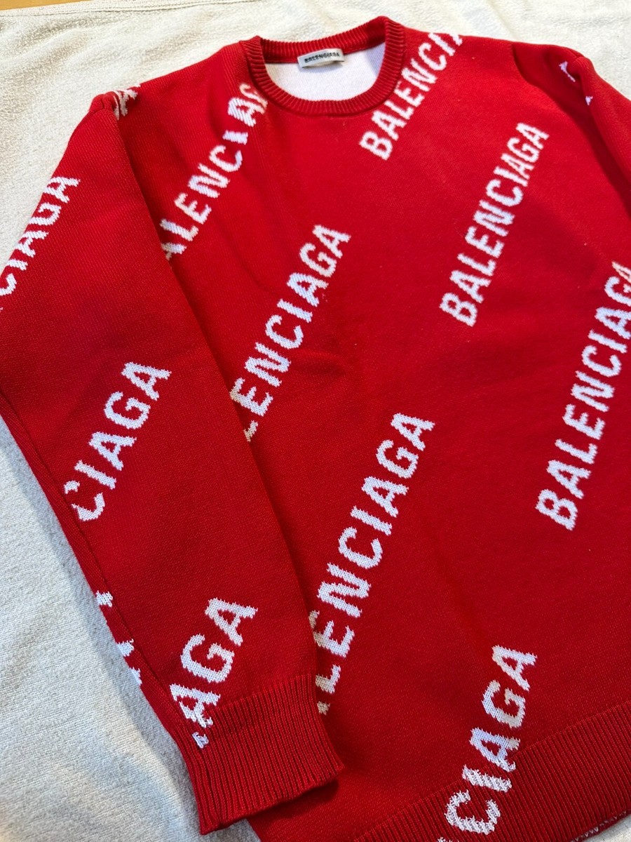 Authentic Balenciaga Sweater Allover Logo Red size XS | eBay