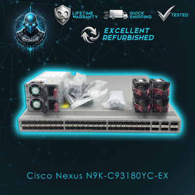Cisco Nexus N9K-C93180YC-EX 48-Port 1/10G/25G SFP+ 6P 40G/100G 2x AC RED POWERS