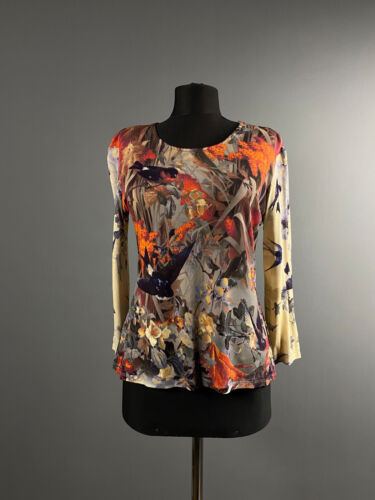 Ultra Rare JPG Jean Paul Gaultier Multicolour Floral Swallow Blouse Shirt Top S - Afbeelding 1 van 8