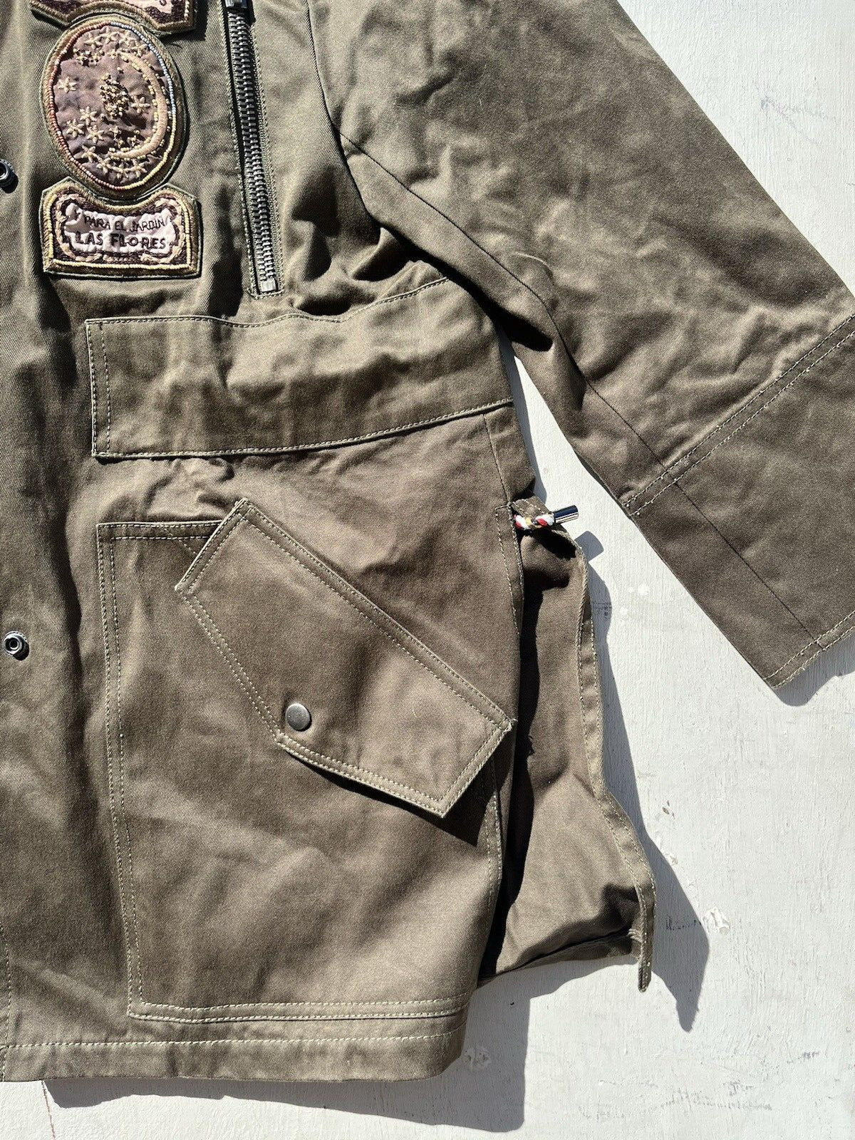 Women's Patch Embroidered Jacket Green Military N… - image 4