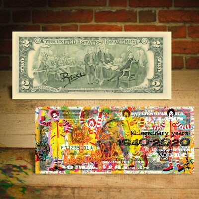 McDONALD'S 80th Anniversary Genuine $2 U.S. Bill Pop Art - HAND