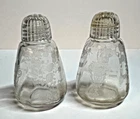 Cambridge • Rose Point Clear Etched • Salt & Pepper Shakers w/ Plastic Lids