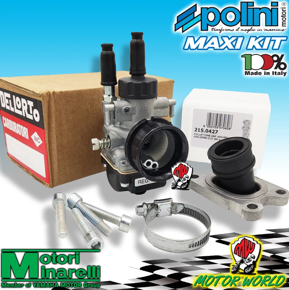 DELL'ORTO + POLINI KIT CARBURATORE PHBG 19 DELL'ORTO COLLETTORE POLINI 360 GRADI PER MINARELLI AM6