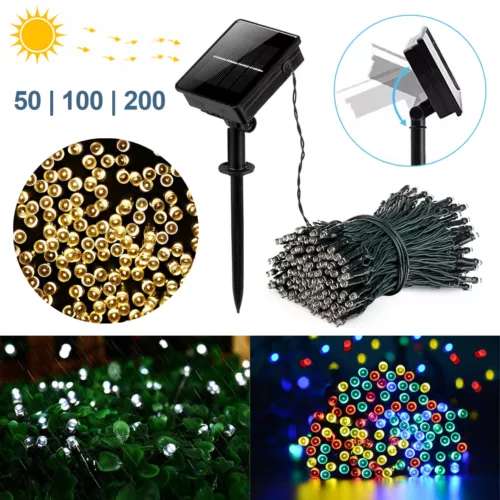 50-500 LED Solar Lichterkette Außen Lichterkette Garten Party weihnachtsdeko NEU