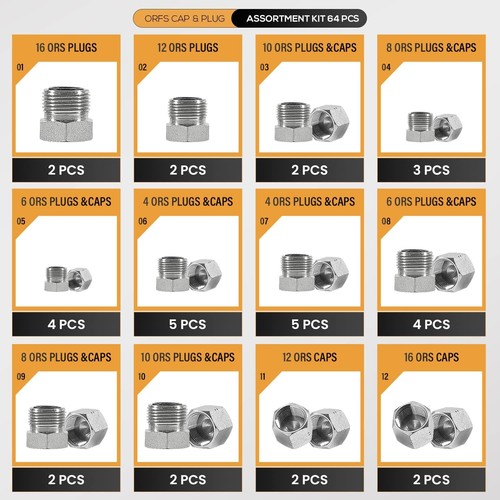 128 PC JIC y ORFS Tapón Hidráulico y Enchufe Manguera Tubo Montaje Tapón Kit Enchufe - Imagen 4 de 9