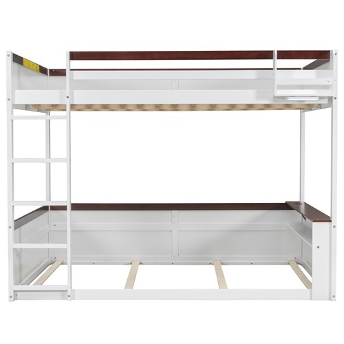 Queen Over Queen Size Wood Bunk Bed w/Storage Cabinets & Charging Station,White - Picture 17 of 48