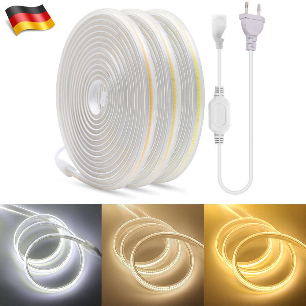 1-25Meter COB LED Streifen Stripe 230V Band Lichtschlauch Leiste Kette