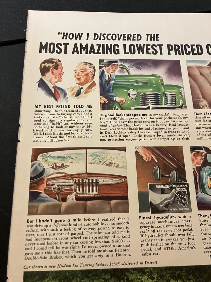 Red 1940 Hudson Six Touring Sedan - Vintage Original Print Ad / Wall Art - CLEAN - Image 2 of 4
