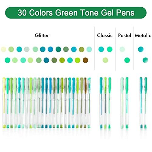 Gel Pens 30 Green Tone Gel Pens with 30 Refills for Adults 60 Pack Green Tone - Picture 2 of 8