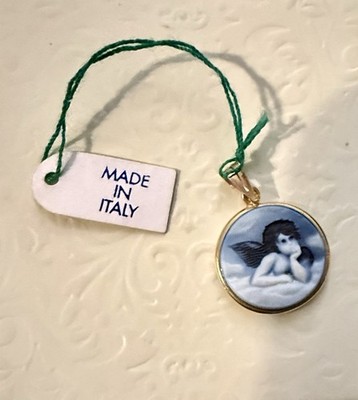 14kt Gold Raphael/Raffaello Blue Angel Cameo Pendant Naples - Torre Del Greco