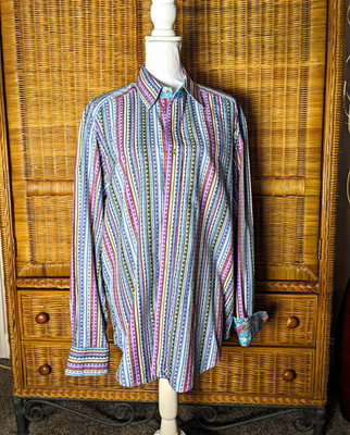 Robert Graham Men's Regular Fit Woven Striped Multicolor Button-Up Shirt XL
