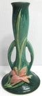 Vintage Roseville Pottery Bud Vase Zephyr Lily Green Yellow Pink Handles # 201-7
