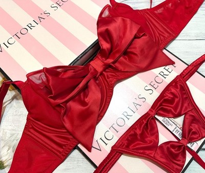 Victoria's Secret Red Satin Bow Lingerie Set Bra & Panty Sexy | eBay