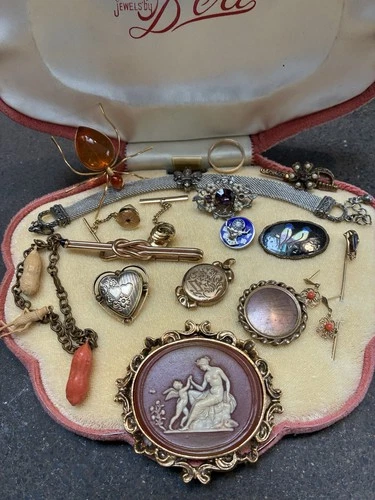 VTG Estate Costume Jewelry Mix Art Deco Victorian Brass/gf/mixed Metal