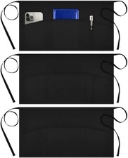 3 Pack Server Waist Aprons 3 Pockets Water Resistant Waiter Waitress Black