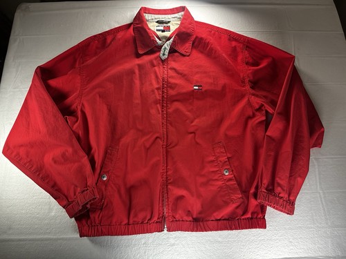 VTG TOMMY HILFIGER Mens XL Red Windbreaker Jacket 90s Full Zip Bomber Logo - Image 1