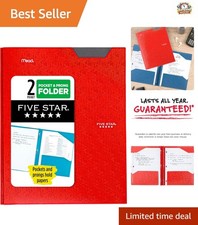 Durable 2-Pocket Plastic Folder with Stay-Put Tabs - Fire Red, Holds 11" Papers