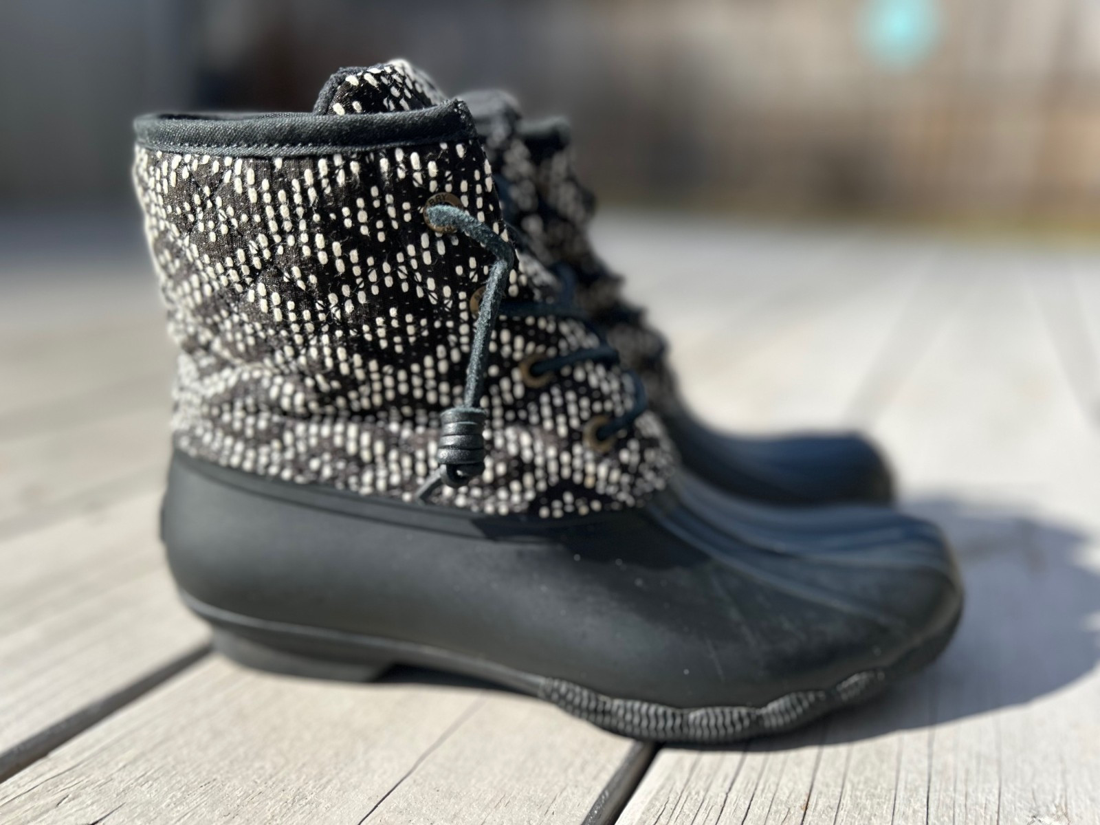 Sperry~Saltwater~Duck Boots~Womens 6~Black Canvas~Round Toe~Quilted~STS95348 image 4