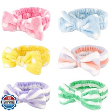 Casoty 6 Pcs Hairband, Soft Coral Fleece Spa Headbands, Bow Headband for Wash