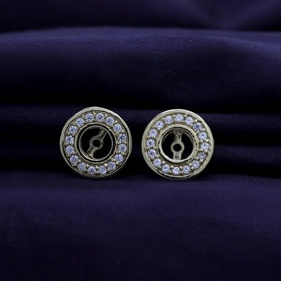 EARRING JACKETS FOR STUDS SIMULATED ROUND DIAMOND 14K YELLOW GOLD Plated SILVER