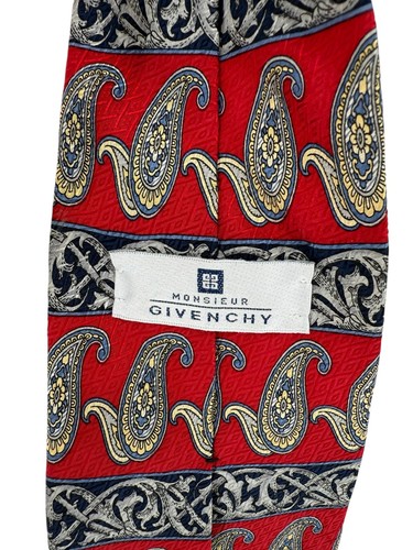 Vintage Givenchy Monsieur wide Silk Tie Paisley Men's Luxury Necktie 58" - Picture 2 of 7