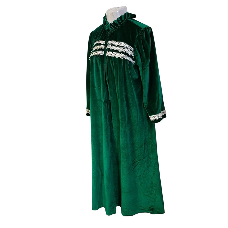 Gilligan OMalley Womens Large Green Vtg House Coat Robe Zip Pockets Nightgown - Image 4 of 4