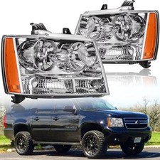 For 07-14 Chevy Tahoe Suburban Chrome Housing Amber Corner Headlight Head Lamps
