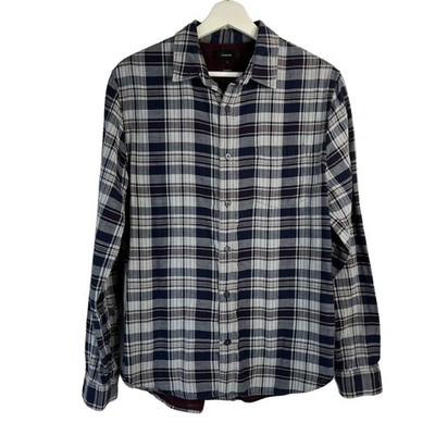 Vince Size M Classic Fit Shirt Cotton Double Face Shadow Plaid Check Long Sleeve