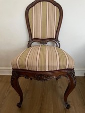 Late 19th Century Louis Seize Style Striped Chair. Mahogany carved wood