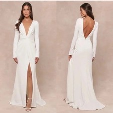 Lulus Stunning Romance White Long Sleeve Mermaid Maxi Dress Size S