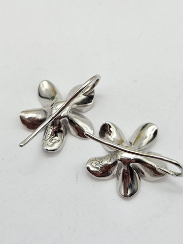 Sterling Silver Flower Earrings With Faux Pearl. Hook Fastening For Peirced Ears - Picture 8 of 9